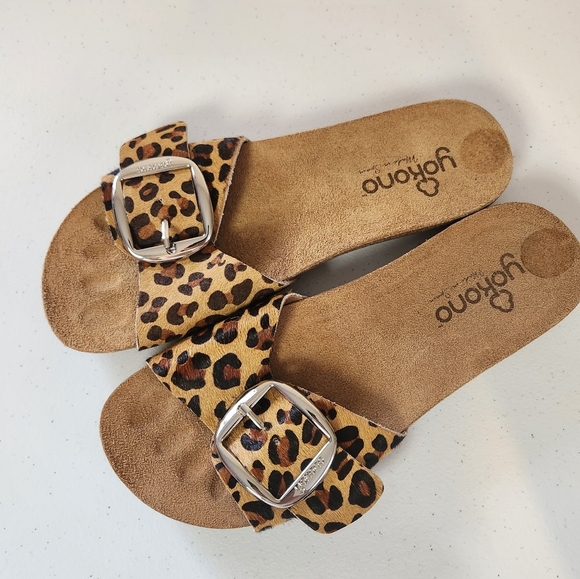 Yokono Calf Hair Leopard Print Jerba Slides Cork Sandals Shoes Womens Size 8 - Picture 5 of 8